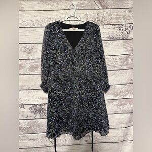 LOFT Black Floral Dress Size 8 | Sheer Overlay Tie Waist